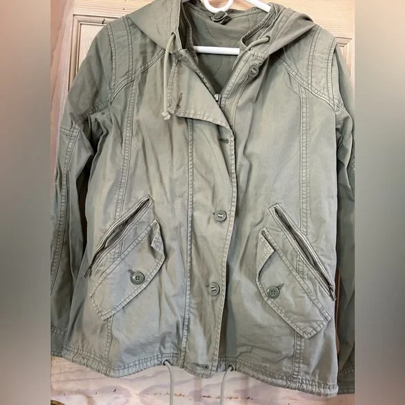 American Eagle Hooded Utility Jacket Brushed Sage Green with Removable Vest - Picture 3 of 7